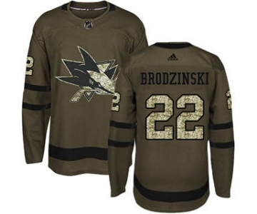 Men's Sharks #22 Jonny Brodzinski Green Salute to Service Stitched Hockey Jersey