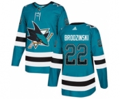 Men's Sharks #22 Jonny Brodzinski Teal Home Authentic Drift Fashion Stitched Hockey Jersey