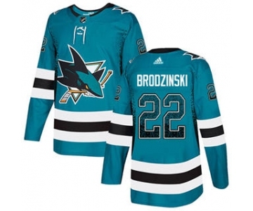 Men's Sharks #22 Jonny Brodzinski Teal Home Authentic Drift Fashion Stitched Hockey Jersey