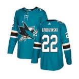 Men's Sharks #22 Jonny Brodzinski Teal Home Authentic Stitched Hockey Jersey