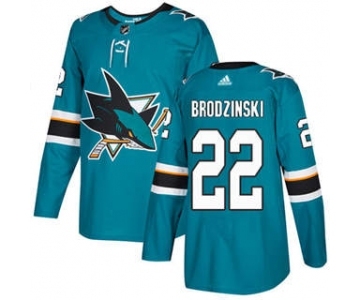 Men's Sharks #22 Jonny Brodzinski Teal Home Authentic Stitched Hockey Jersey