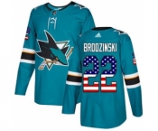 Men's Sharks #22 Jonny Brodzinski Teal Home Authentic USA Flag Stitched Hockey Jersey