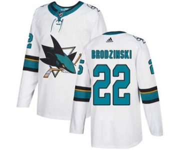 Men's Sharks #22 Jonny Brodzinski White Road Authentic Stitched Hockey Jersey