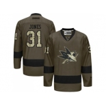 San Jose Sharks #31 Martin Jones Green Salute to Service Stitched NHL Jersey