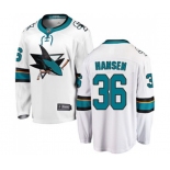 San Jose Sharks #36 Jannik Hansen Fanatics Branded White Away Breakaway NHL Jersey