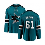 San Jose Sharks #61 Justin Braun Fanatics Branded Teal Green Home Breakaway NHL Jersey