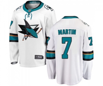 San Jose Sharks #7 Paul Martin Fanatics Branded White Away Breakaway NHL Jersey