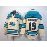 nhl jerseys san jose sharks #19 joe thornton green-cream[pullover hooded sweatshirt][patch C]