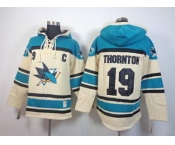 nhl jerseys san jose sharks #19 joe thornton green-cream[pullover hooded sweatshirt][patch C]