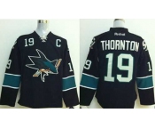 nhl jerseys san jose sharks #19 thornton black[2014 new stadium][patch C]