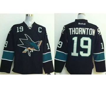 nhl jerseys san jose sharks #19 thornton black[2014 new stadium][patch C]