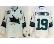 nhl jerseys san jose sharks #19 thornton white[2014 new stadium][patch C]