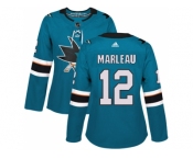 Women Adidas San Jose Sharks #12 Patrick Marleau Teal Home Authentic Stitched NHL Jersey