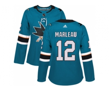 Women Adidas San Jose Sharks #12 Patrick Marleau Teal Home Authentic Stitched NHL Jersey