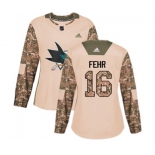 Women Adidas San Jose Sharks #16 Eric Fehr Authentic Camo Veterans Day Practice NHL Jersey