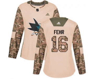 Women Adidas San Jose Sharks #16 Eric Fehr Authentic Camo Veterans Day Practice NHL Jersey