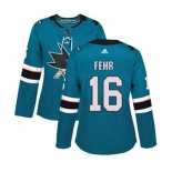 Women Adidas San Jose Sharks #16 Eric Fehr Authentic Teal Green Home NHL Jersey