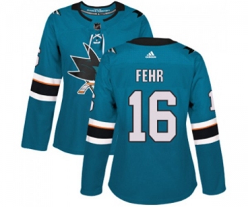 Women Adidas San Jose Sharks #16 Eric Fehr Authentic Teal Green Home NHL Jersey