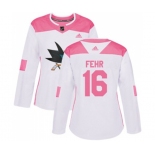 Women Adidas San Jose Sharks #16 Eric Fehr Authentic White Pink Fashion NHL Jersey