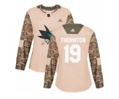 Women Adidas San Jose Sharks #19 Joe Thornton Camo Authentic 2017 Veterans Day Stitched NHL Jersey