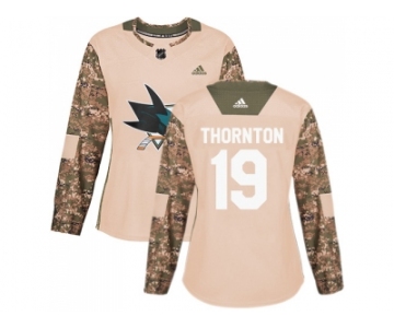 Women Adidas San Jose Sharks #19 Joe Thornton Camo Authentic 2017 Veterans Day Stitched NHL Jersey