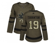 Women Adidas San Jose Sharks #19 Joe Thornton Green Salute to Service Stitched NHL Jersey