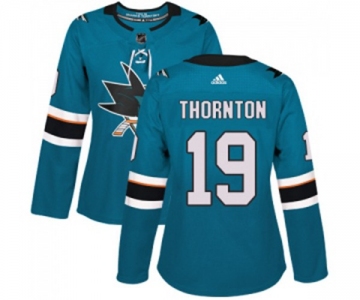 Women Adidas San Jose Sharks #19 Joe Thornton Premier Teal Green Home NHL Jersey