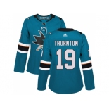 Women Adidas San Jose Sharks #19 Joe Thornton Teal Home Authentic Stitched NHL Jersey