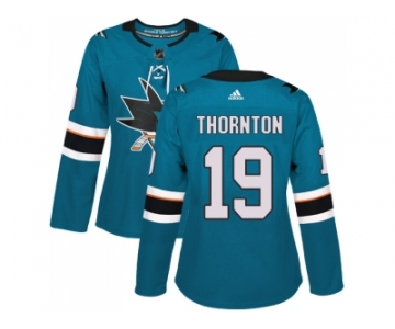 Women Adidas San Jose Sharks #19 Joe Thornton Teal Home Authentic Stitched NHL Jersey