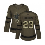 Women Adidas San Jose Sharks #23 Barclay Goodrow Authentic Green Salute to Service NHL Jersey