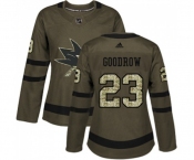 Women Adidas San Jose Sharks #23 Barclay Goodrow Authentic Green Salute to Service NHL Jersey