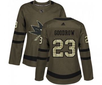 Women Adidas San Jose Sharks #23 Barclay Goodrow Authentic Green Salute to Service NHL Jersey