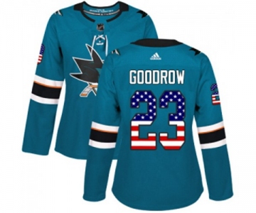 Women Adidas San Jose Sharks #23 Barclay Goodrow Authentic Teal Green USA Flag Fashion NHL Jersey