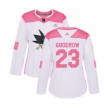 Women Adidas San Jose Sharks #23 Barclay Goodrow Authentic White Pink Fashion NHL Jersey