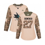 Women Adidas San Jose Sharks #27 Joonas Donskoi Authentic Camo Veterans Day Practice NHL Jersey