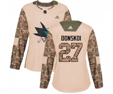 Women Adidas San Jose Sharks #27 Joonas Donskoi Authentic Camo Veterans Day Practice NHL Jersey