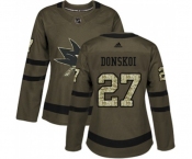 Women Adidas San Jose Sharks #27 Joonas Donskoi Authentic Green Salute to Service NHL Jersey