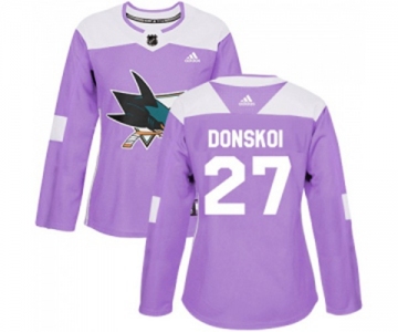 Women Adidas San Jose Sharks #27 Joonas Donskoi Authentic Purple Fights Cancer Practice NHL Jersey