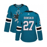 Women Adidas San Jose Sharks #27 Joonas Donskoi Authentic Teal Green Home NHL Jersey