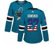 Women Adidas San Jose Sharks #27 Joonas Donskoi Authentic Teal Green USA Flag Fashion NHL Jersey