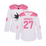 Women Adidas San Jose Sharks #27 Joonas Donskoi Authentic White Pink Fashion NHL Jersey