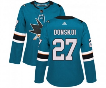 Women Adidas San Jose Sharks #27 Joonas Donskoi Premier Teal Green Home NHL Jersey