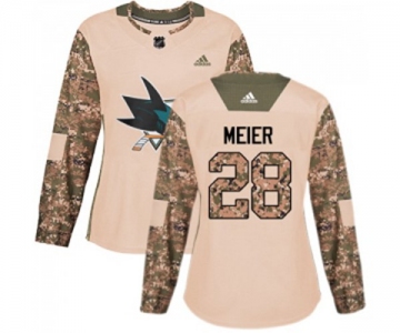 Women Adidas San Jose Sharks #28 Timo Meier Authentic Camo Veterans Day Practice NHL Jersey