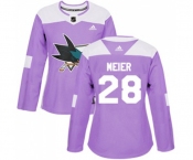 Women Adidas San Jose Sharks #28 Timo Meier Authentic Purple Fights Cancer Practice NHL Jersey