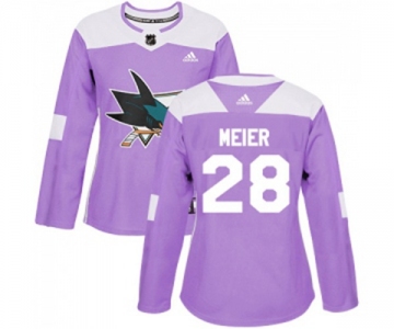 Women Adidas San Jose Sharks #28 Timo Meier Authentic Purple Fights Cancer Practice NHL Jersey