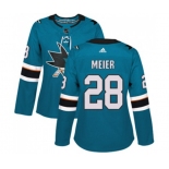 Women Adidas San Jose Sharks #28 Timo Meier Authentic Teal Green Home NHL Jersey