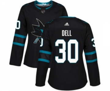 Women Adidas San Jose Sharks #30 Aaron Dell Authentic Black Alternate NHL Jersey