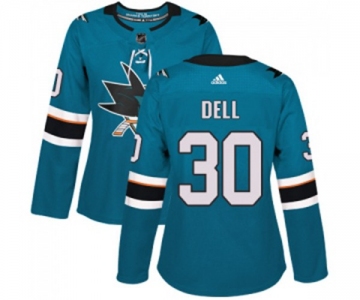 Women Adidas San Jose Sharks #30 Aaron Dell Authentic Teal Green Home NHL Jersey