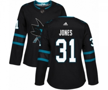 Women Adidas San Jose Sharks #31 Martin Jones Authentic Black Alternate NHL Jersey