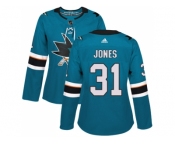 Women Adidas San Jose Sharks #31 Martin Jones Teal Home Authentic Stitched NHL Jersey